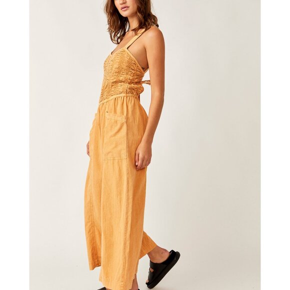 Free People forever and always Yellow Melo Pearl jumpsuit size xl - Picture 6 of 14